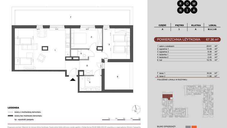 Rzut - Mieszkanie na sprzedaż 3 pokoje o powierzchni 67,36 m² - numer M.A.3.046 w CUKROWNIA