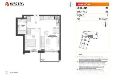 Rzut - Mieszkanie na sprzedaż 2 pokoje o powierzchni 41,46 m² - numer 29 w Leśna Góra