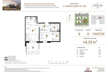 Rzut - Mieszkanie na sprzedaż 2 pokoje o powierzchni 48,29 m² - numer JAR-IV-D-LM-M8 w Osiedle JAR Heweliusza etap IV