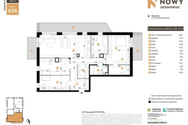 Rzut - Mieszkanie na sprzedaż 5 pokoi o powierzchni 133,14 m² - numer 26 w Nowy Sosnowiec