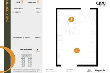 Rzut - Mieszkanie na sprzedaż 1 pokój o powierzchni 26,52 m² - numer 12 w CLOU LINDEGO
