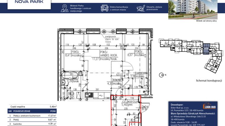 Rzut - Mieszkanie na sprzedaż 3 pokoje o powierzchni 45,93 m² - numer 68B w Nova Park etap II