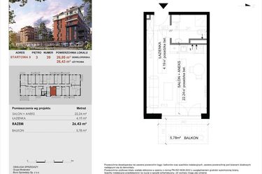 Rzut - Mieszkanie na sprzedaż 1 pokój o powierzchni 25,97 m² - numer 39 w M|City