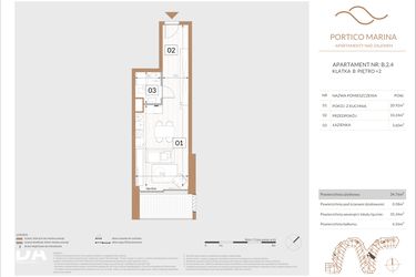 Rzut - Mieszkanie na sprzedaż 1 pokój o powierzchni 34,76 m² - numer B.2.4 w Portico Marina