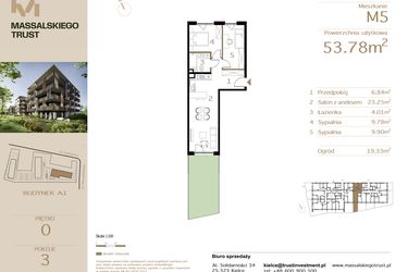 Rzut - Mieszkanie na sprzedaż 3 pokoje o powierzchni 53,78 m² - numer M5 w Massalskiego Trust