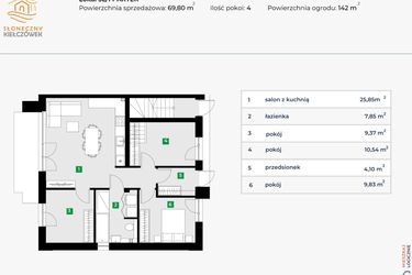 Rzut - Mieszkanie na sprzedaż 4 pokoje o powierzchni 69,8 m² - numer 5L/1 w Słoneczny Kiełczówek etap VII