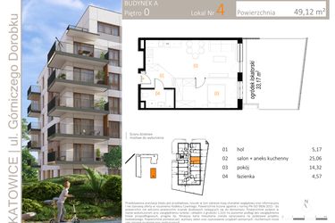 Rzut - Mieszkanie na sprzedaż 2 pokoje o powierzchni 49,12 m² - numer A_4 w Zielony Nikiszowiec