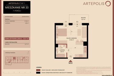 Rzut - Mieszkanie na sprzedaż 1 pokój o powierzchni 32,21 m² - numer 33 w Artepolis