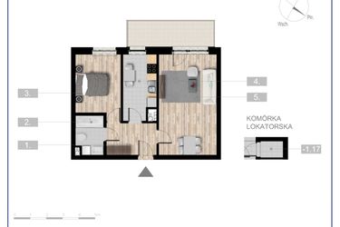 Rzut - Mieszkanie na sprzedaż 2 pokoje o powierzchni 51,45 m² - numer 69 w Szczytno Dąbrowskiego - etap 2