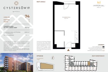 Rzut - Mieszkanie na sprzedaż 1 pokój o powierzchni 27,17 m² - numer 74 w Cystersów 19 - lokale inwestycyjne