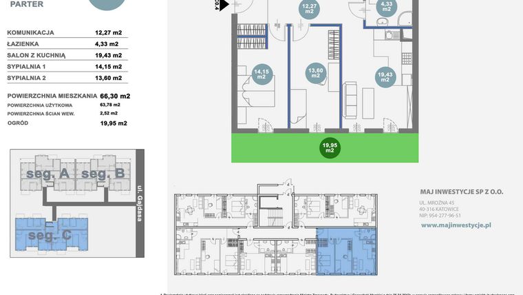 Rzut - Mieszkanie na sprzedaż 3 pokoje o powierzchni 66,3 m² - numer C0.4 w Nowy Radzionków