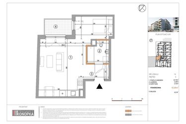 Rzut - Mieszkanie na sprzedaż 1 pokój o powierzchni 42,86 m² - numer A3/14 w 5th Avenue Apartments