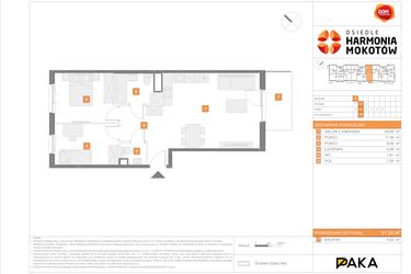 Rzut - Mieszkanie na sprzedaż 3 pokoje o powierzchni 61,32 m² - numer G.17 w Osiedle Harmonia Mokotów etap 2