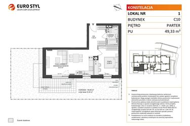 Rzut - Mieszkanie na sprzedaż 2 pokoje o powierzchni 49,33 m² - numer C10.1 w Konstelacja etap V