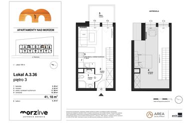 Rzut - Mieszkanie na sprzedaż 1 pokój o powierzchni 41,18 m² - numer A.3.36 w Morzlive