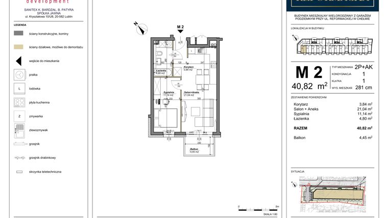 Rzut - Mieszkanie na sprzedaż 2 pokoje o powierzchni 40,82 m² - numer 2 w Nowa Reformacka