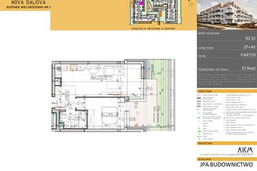 Rzut - Mieszkanie na sprzedaż 2 pokoje o powierzchni 37,94 m² - numer B2.2 w Nova Daliova