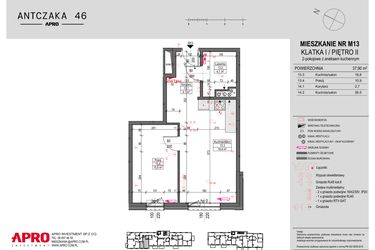 Rzut - Mieszkanie na sprzedaż 2 pokoje o powierzchni 37,9 m² - numer 13 w Antczaka 46
