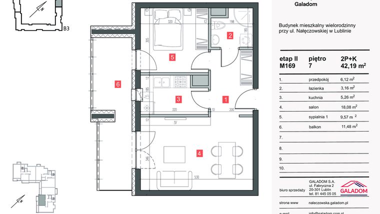 Rzut - Mieszkanie na sprzedaż 2 pokoje o powierzchni 42,19 m² - numer M-169 w Nałęczowska etap II