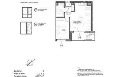 Rzut - Mieszkanie na sprzedaż 2 pokoje o powierzchni 40,97 m² - numer D.2.2.2 w Rumia Centralna