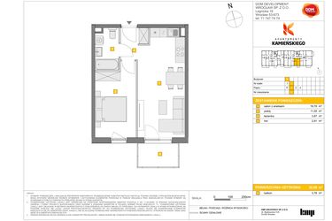 Rzut - Mieszkanie na sprzedaż 2 pokoje o powierzchni 38,09 m² - numer B21 w Apartamenty Kamieńskiego