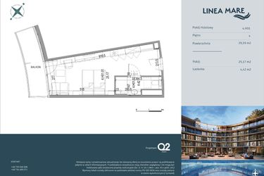 Rzut - Mieszkanie na sprzedaż 1 pokój o powierzchni 29,59 m² - numer 4.H01 w Linea Mare - apartamenty inwestycyjne