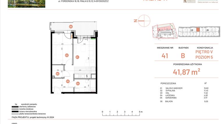 Rzut - Mieszkanie na sprzedaż 2 pokoje o powierzchni 41,87 m² - numer 12.41 w Osiedle Nowe Horyzonty etap III