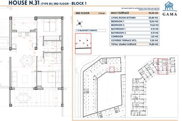 Rzut - Mieszkanie na sprzedaż 2 pokoje o powierzchni 95 m² - numer 31 w Velapi II - Murcia