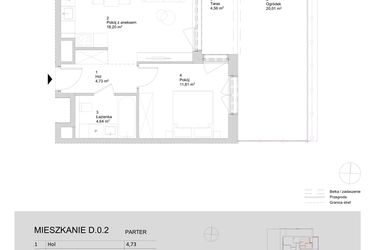 Rzut - Mieszkanie na sprzedaż 2 pokoje o powierzchni 39,38 m² - numer D.0.2 w ATAL Parkowa