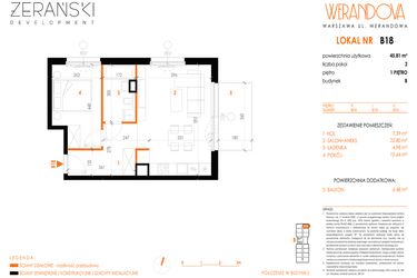 Rzut - Mieszkanie na sprzedaż 2 pokoje o powierzchni 45,81 m² - numer B18 w Werandowa