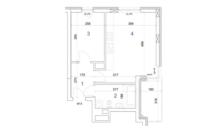 Rzut - Mieszkanie na sprzedaż 2 pokoje o powierzchni 41,99 m² - numer 6.13 w Mierzeja Wiślana etap IV