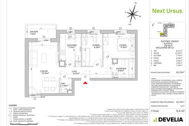 Rzut - Mieszkanie na sprzedaż 3 pokoje o powierzchni 60,26 m² - numer EN/6 A 42 w Next Ursus