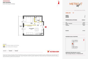 Rzut - Mieszkanie na sprzedaż 2 pokoje o powierzchni 36,94 m² - numer 57 w Metro Art 12
