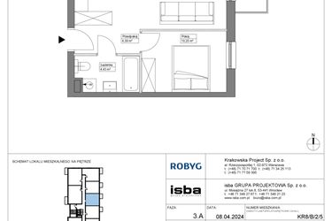 Rzut - Mieszkanie na sprzedaż 2 pokoje o powierzchni 39,09 m² - numer KR8/B/2/5 w Apartamenty Krakowska etap VIII