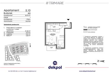 Rzut - Mieszkanie na sprzedaż 1 pokój o powierzchni 30,7 m² - numer 5.10 w Trimare