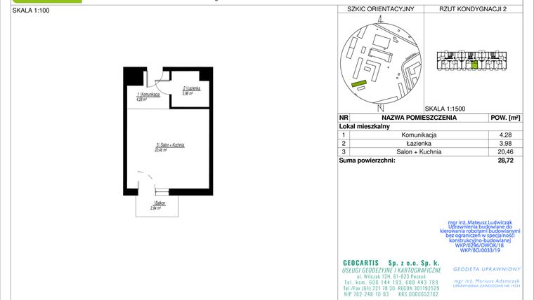 Rzut - Mieszkanie na sprzedaż 1 pokój o powierzchni 28,72 m² - numer 10D/27 w Jasielska 8C etap II