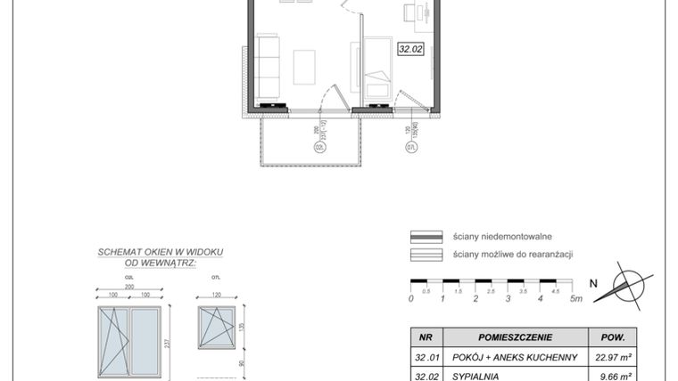 Rzut - Mieszkanie na sprzedaż 2 pokoje o powierzchni 36,27 m² - numer 9.A.32 w Nowe Południe bud. 9