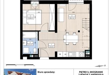 Rzut - Mieszkanie na sprzedaż 2 pokoje o powierzchni 48,97 m² - numer B3/3/33 w Montano bud. B3