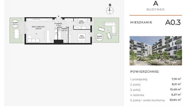 Rzut - Mieszkanie na sprzedaż 3 pokoje o powierzchni 67,97 m² - numer A0.3 w Enklawa Bukowa