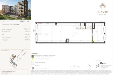 Rzut - Lokal użytkowy na sprzedaż 1 pokój o powierzchni 96,01 m² - numer LU2 w LUXURY POINT