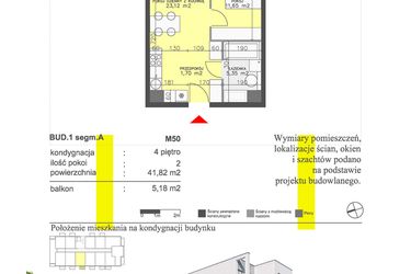 Rzut - Mieszkanie na sprzedaż 2 pokoje o powierzchni 41,82 m² - numer M50 w Apartamenty Dwa Światy etap II
