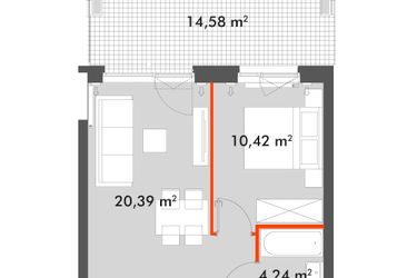 Rzut - Mieszkanie na sprzedaż 2 pokoje o powierzchni 39,43 m² - numer F1.C.01.02 w Splot Wola
