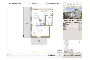 Rzut - Mieszkanie na sprzedaż 2 pokoje o powierzchni 36,9 m² - numer M25 w Barbary 19