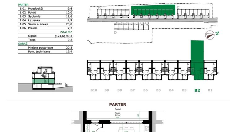 Rzut - Mieszkanie na sprzedaż 3 pokoje o powierzchni 72,2 m² - numer B2.1 w Dębowe Zacisze