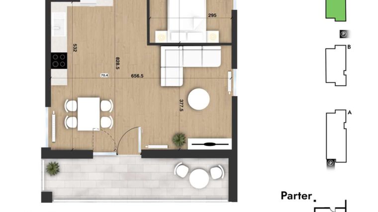 Rzut - Mieszkanie na sprzedaż 2 pokoje o powierzchni 47,44 m² - numer 70 w Słomczyńskiego Widoki