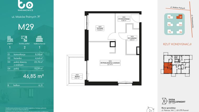 Rzut - Mieszkanie na sprzedaż 2 pokoje o powierzchni 46,85 m² - numer M29 w No To Naramowice