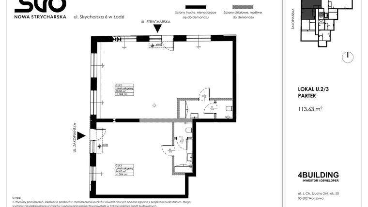 Rzut - Lokal użytkowy na sprzedaż 1 pokój o powierzchni 113,63 m² - numer U.2/U.3 w Nowa Strycharska | STR 6