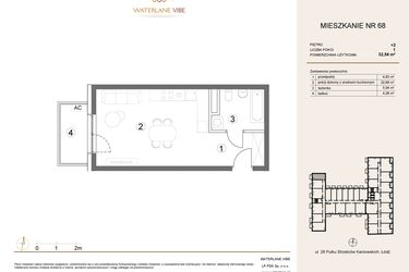 Rzut - Mieszkanie na sprzedaż 1 pokój o powierzchni 32,54 m² - numer 68 w Waterlane Vibe