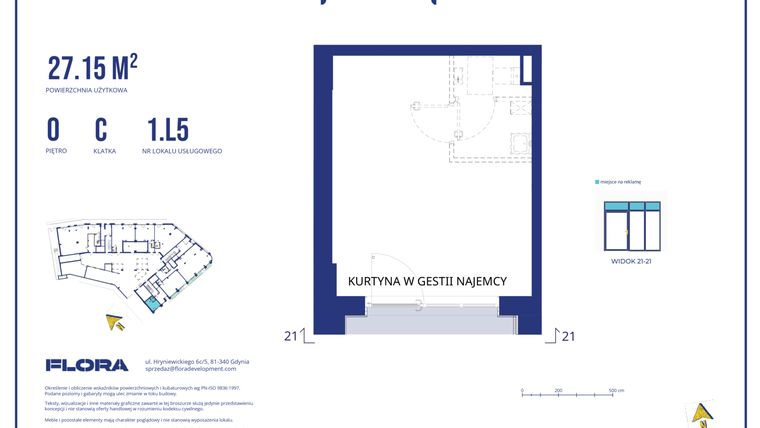 Rzut - Lokal użytkowy na sprzedaż 1 pokój o powierzchni 27,15 m² - numer 1.L5 w Piotra 4