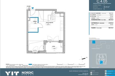 Rzut - Mieszkanie na sprzedaż 2 pokoje o powierzchni 60,19 m² - numer C.4.05 w Nordic Bemowo - etap IV